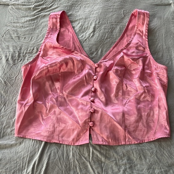 Vintage Two Piece Pink/Floral Print Satin Pajama Set - Picture 4 of 5